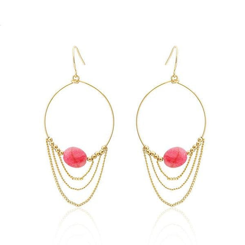 Ohrringe 18 karat vergoldet rosa oval Stein Perlen Ketten Kreis nickelfrei gold - chic - net.de