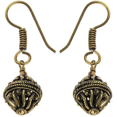 Ohrringe 20mm Kugeln Seil Wellen hohl Messing antik - chic - net.de