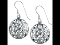 Load image into Gallery viewer, Ohrringe 24 mm versilbert Blume des Lebens Messing Silber glänzend rund Damen - chic - net.de
