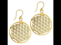 Cargar imagen en el visor de la galería, Ohrringe 29 mm Blume des Lebens Messing antik golden Tribal Ohrhänger flower of life - chic - net.de
