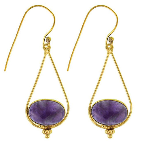 Ohrringe Amethyst oval Tropfen Dreieck Punkte Messing antik golden Ohrhänger nickelfrei Tribal - chic - net.de