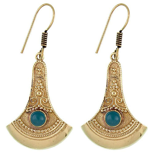 Ohrringe Axt Punkte verziert Chalzedon Messing antik golden nickelfrei Ohrhänger Tribal Brass - chic - net.de