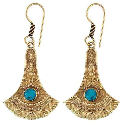 Ohrringe Axt Punkte verziert Türkis Messing antik golden nickelfrei Ohrhänger Tribal Brass - chic - net.de