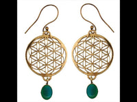 Cargar imagen en el visor de la galería, Ohrringe Blume des Lebens rund grüner Onyx Stein Messing antik golden nickelfrei Tribal Brass - chic - net.de
