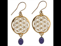 Cargar imagen en el visor de la galería, Ohrringe Blume des Lebens rund Lapis blau Stein Messing antik golden nickelfrei Tribal Brass - chic - net.de
