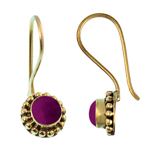 Ohrringe Blume Perlen 8 mm Amethyst lila Messing Brass antik golden Tribal Ohrhänger - chic - net.de