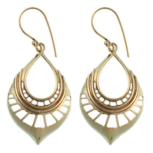 Ohrringe Brass Tribal OhrhängerTropfenform gewölbt Muster antik golden - chic - net.de