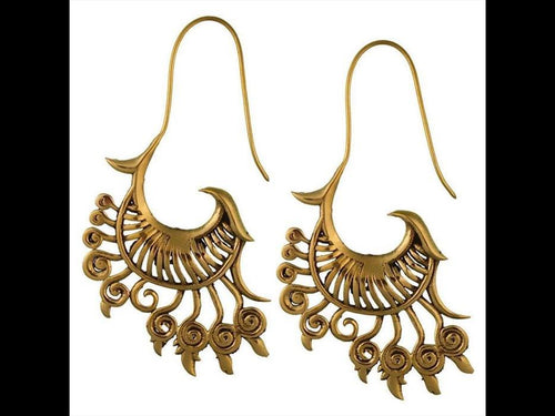 Ohrringe diagonal Korb Spitzen Spiralen Messing antik golden Ohrhänger nickelfrei Piercing Tribal - chic - net.de