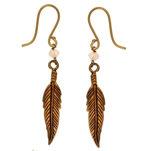 Ohrringe Federn Stein weiß Messing antik golden Tribal Ohrhänger - chic - net.de