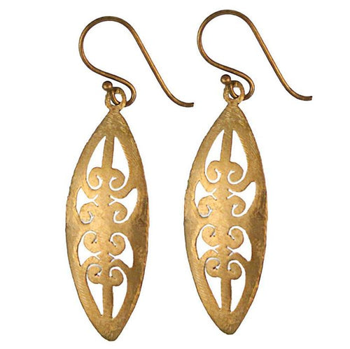 Ohrringe golden Mandel verschnörkelt 38 mm Messing Brass antik golden Tribal Ohrhänger - chic - net.de
