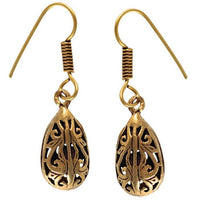 Load image into Gallery viewer, Ohrringe hohl Tropfen Schnörkel Messing antik golden Ohrhänger nickelfrei dunkel Piercing Tribal - chic - net.de
