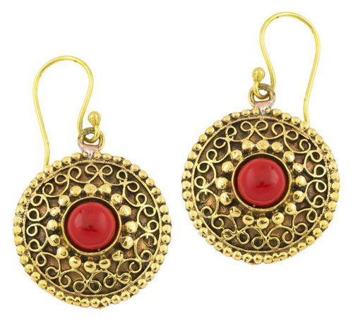 Ohrringe Jaspis Kreise rund Spiralbögen Messing antik golden Tribal 22 mm - chic - net.de