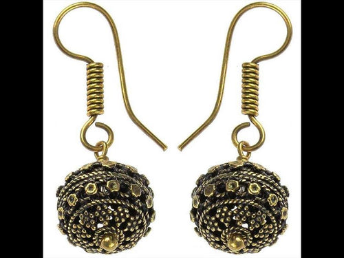 Ohrringe Kugel Seil Waben hohl Messing antik golden Tribal Ohrhänger nickelfrei dunkel Piercing - chic - net.de