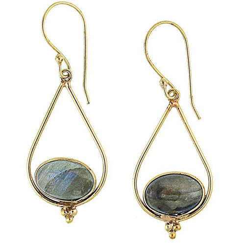 Ohrringe Labradorit oval Tropfen Dreieck Punkte Messing antik golden nickelfrei Tribal Ohrhänger - chic - net.de