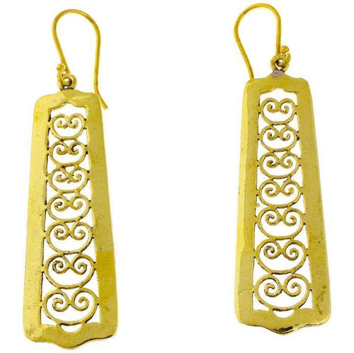 Ohrringe lang Spiralbögen Rechteck Messing antik golden nickelfrei Tribal Brass Ohrhänger - chic - net.de