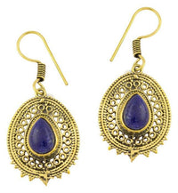 Cargar imagen en el visor de la galería, Ohrringe Lapis Tropfen oval Zacken Kreise Messing antik golden Tribal - chic - net.de
