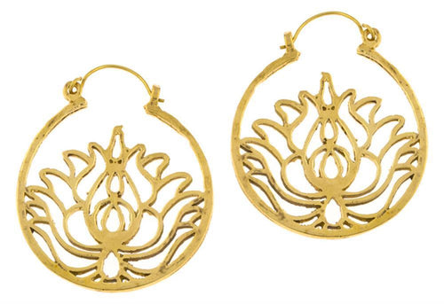 Ohrringe Lotusblume Kreis Rand Messing Brass antik golden Tribal Schmuck - chic - net.de
