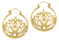 Cargar imagen en el visor de la galería, Ohrringe Lotusblume Kreis Rand Messing Brass antik golden Tribal Schmuck - chic - net.de
