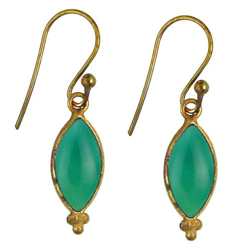 Ohrringe Mandel grüner Onyx Messing antik golden Tribal Ohrhänger Brass Schmuck - chic - net.de