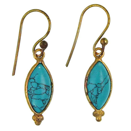 Ohrringe Mandel Türkis Messing antik golden Tribal Ohrhänger nickelfrei Brass Schmuck - chic - net.de