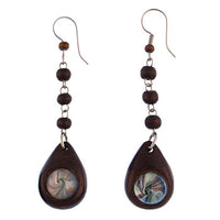 Load image into Gallery viewer, Ohrringe Narra Holz Murmel blau bunt Tropfen dick Edelstahl Perlen Ohrhänger Tribal - chic - net.de
