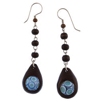 Cargar imagen en el visor de la galería, Ohrringe Narra Holz Murmel grün Kreise Tropfen dick Edelstahl Perlen Ohrhänger Tribal - chic - net.de
