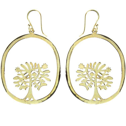 Ohrringe oval Baum des Lebens Messing antik golden Damen Ohrhänger nickelfrei Tribal Schmuck - chic - net.de