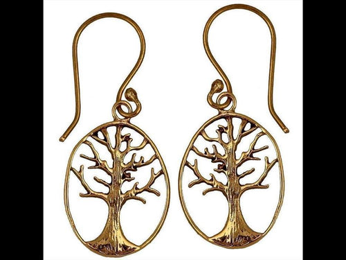 Ohrringe Oval fein Baum Äste Messing glänzend antik golden Tribal Ohrhänger - chic - net.de