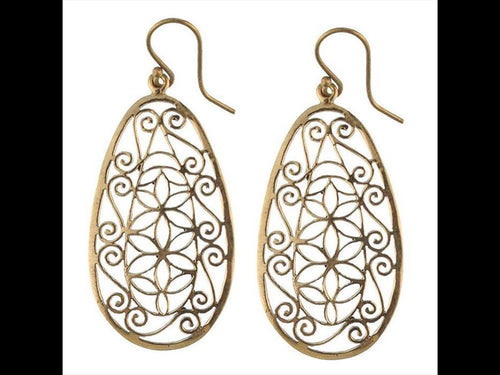 Ohrringe oval Ohrhänger ausgestanzt Blumen Ornamente Muster aus antik goldenem Brass - chic - net.de