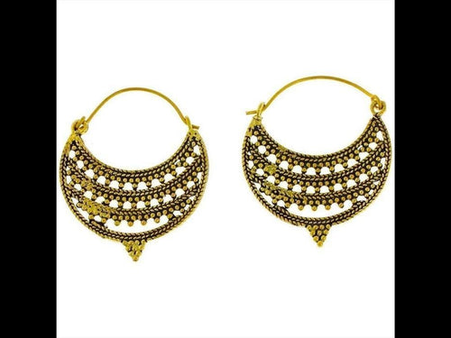 Ohrringe Reihen Flecht Punkte Sichel Spitze Messing Brass antik golden nickelfrei Tribal Piercing - chic - net.de