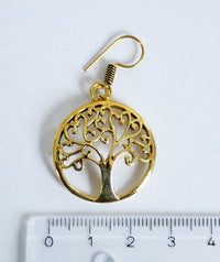 Cargar imagen en el visor de la galería, Ohrringe rund Baum des Lebens verzweigt spiralig Messing Brass antik golden Tribal Ohrhänger - chic - net.de
