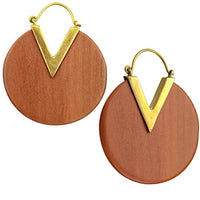 Load image into Gallery viewer, Ohrringe Sawo Holz Brass Bügel gold rund Zacke braun - chic - net.de
