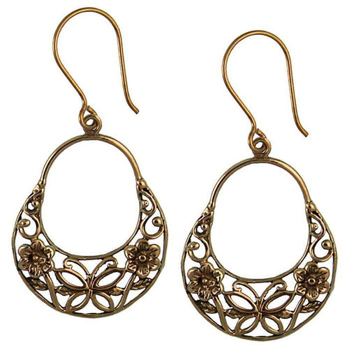 Ohrringe Schmetterling Blumen Kreis Rand Messing Brass antik golden Tribal Schmuck - chic - net.de