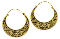 Cargar imagen en el visor de la galería, Ohrringe Sichel Pünktchen Spiralen Messing Brass antik golden Tribal Schmuck - chic - net.de
