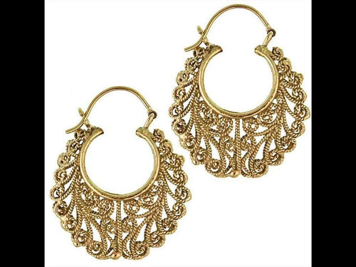 Ohrringe Sichel Seil Schnörkel plastisch Brass Messing antik golden nickelfrei Tribal Piercing - chic - net.de