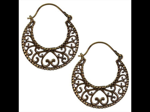 Ohrringe Spiralbögen Kreise Bögen Herz Messing antik golden Tribal Brass Schmuck - chic - net.de