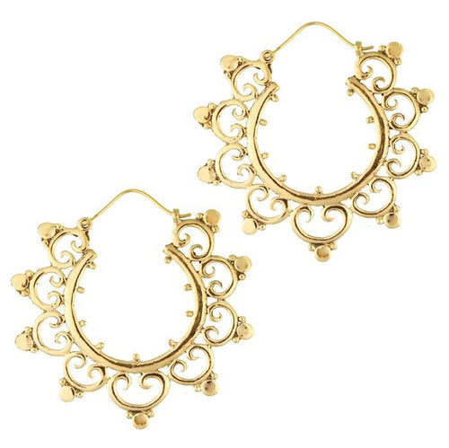 Ohrringe Spiralbögen Kreise Punkte 50mm Messing Brass antik golden Tribal nickelfrei Piercing - chic - net.de