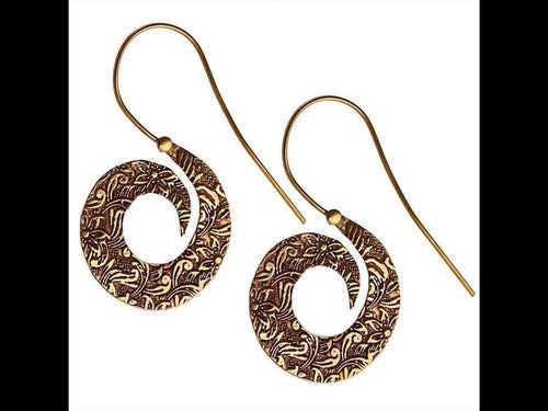 Ohrringe Spirale Blumen Schnörkel schraffiert Messing antik golden oxidiert - chic - net.de