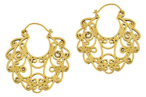 Ohrringe Spiralen verschnörkelt Kreis Messing Brass antik golden Tribal Schmuck - chic - net.de