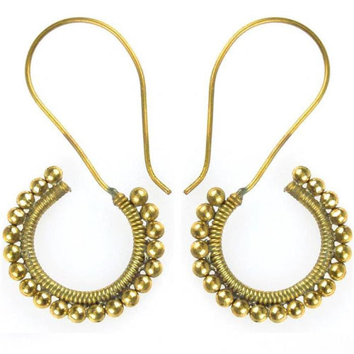 Ohrringe spiralig Bögen Perlen Messing antik golden Ohrhänger nickelfrei Tribal Schmuck Piercing Brass - chic - net.de