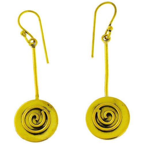 Ohrringe Stab Kreis Spirale Messing antik golden nickelfrei Tribal Brass Ohrhänger glänzend Piercing - chic - net.de