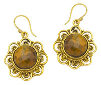 Cargar imagen en el visor de la galería, Ohrringe Tigerauge facettiert Blume Bögen Messing antik golden Tribal 25 mm - chic - net.de
