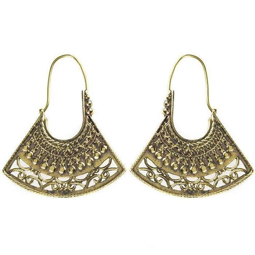 Ohrringe Trapez gebogen Kreise Spiralen Messing antik golden Tribal nickelfrei Piercing Brass Bronze - chic - net.de