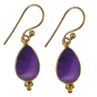 Cargar imagen en el visor de la galería, Ohrringe Tropfen Amethyst Dreieck Messing antik golden Tribal Ohrhänger Brass Schmuck - chic - net.de
