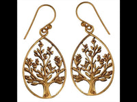 Cargar imagen en el visor de la galería, Ohrringe Tropfen rund Baum Blüten Blätter Messing antik golden Tribal Ohrhänger - chic - net.de

