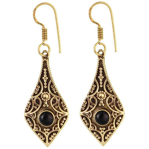 Ohrringe Tropfen spitz Bögen Onyx Messing antik golden nickelfrei Ohrhänger Tribal Brass - chic - net.de