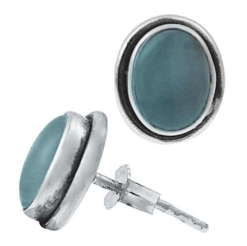 Ohrstecker Chalzedon hellblau Stein oval 10 mm Ø 925 Sterling Silber hoch Rand - chic - net.de