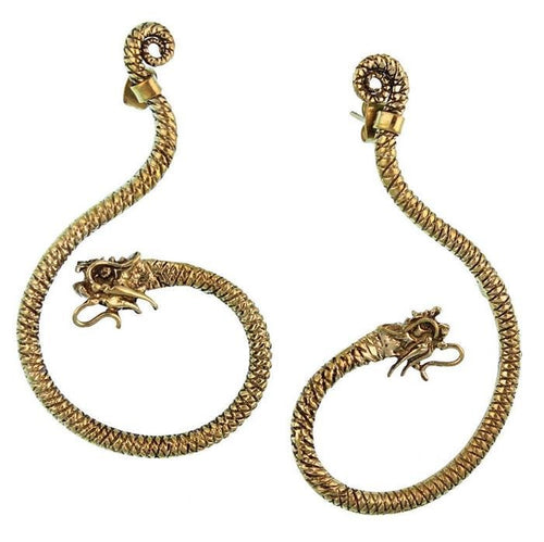 Ohrstecker Drache lang schraffiert gebogen Messing golden nickelfrei Piercing Brass antik Tribal - chic - net.de