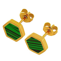 Load image into Gallery viewer, Ohrstecker Edelstahl Gold PVD Malachit eckig 8mm - chic - net.de
