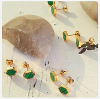 Load image into Gallery viewer, Ohrstecker Edelstahl Gold PVD Malachit eckig 8mm - chic - net.de

